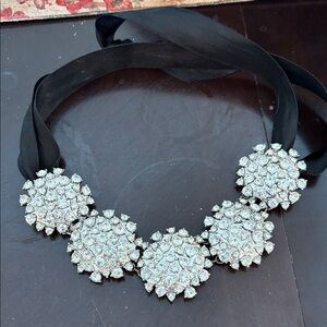 Oscar de la Renta style Crystal Clusters with black Ribbon tie Necklace -